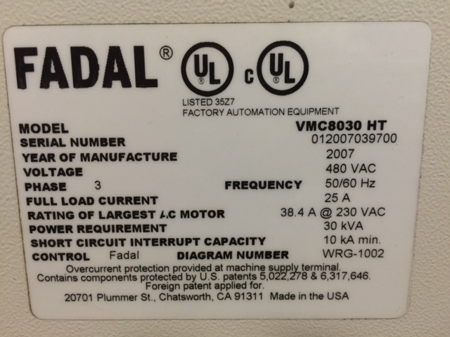 Fadal VMC 8030 HT CNC Vertical Machining Center-8